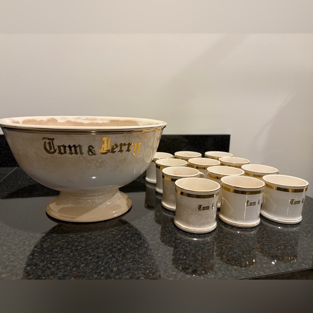Vintage Tom & Jerry Punch Bowl Set with Mugs